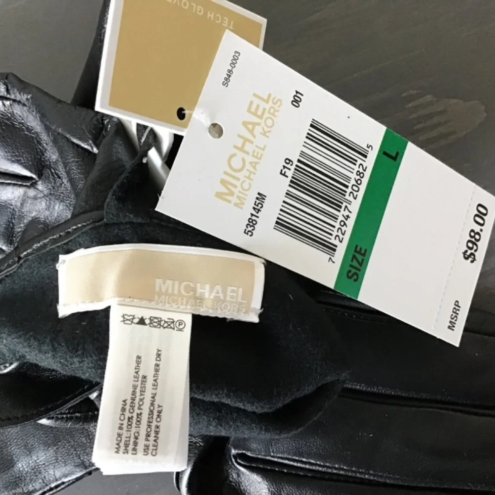 Michael Kors Women's Leather Logo Button Gloves, size L